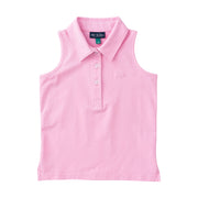 Girls' Sleeveless Solid Cotton Polo in Pink Frosting