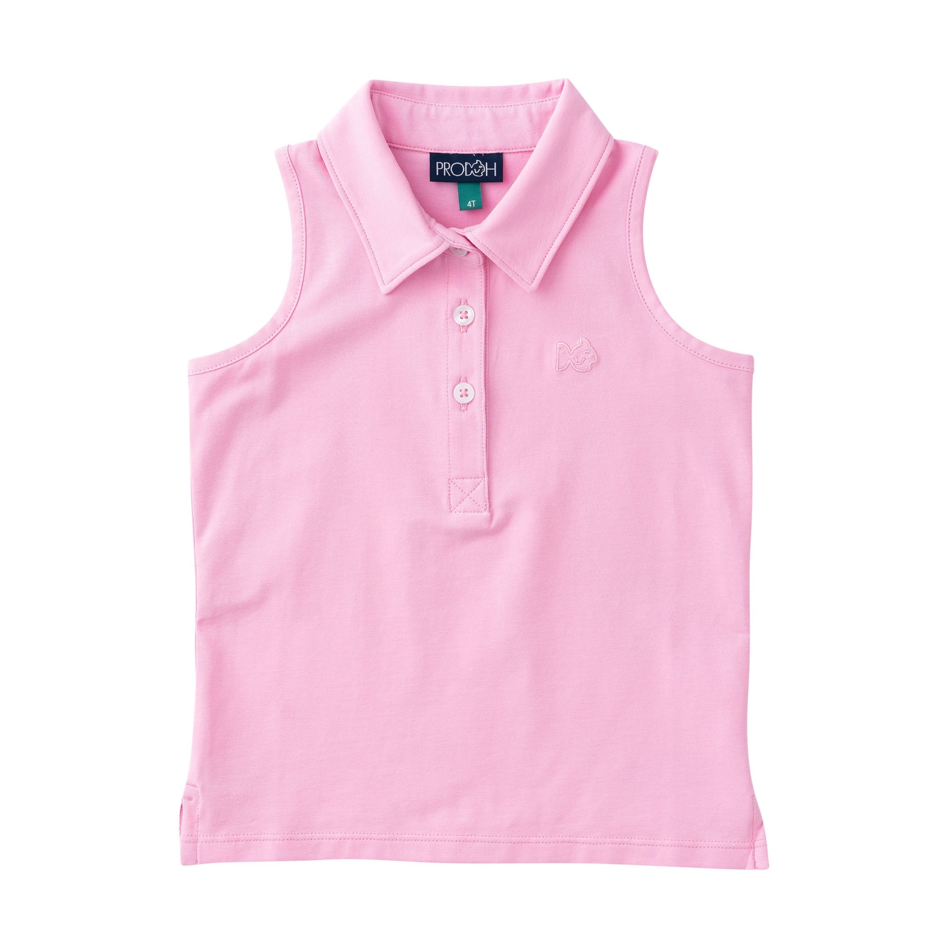 Girls' Sleeveless Solid Cotton Polo in Pink Frosting