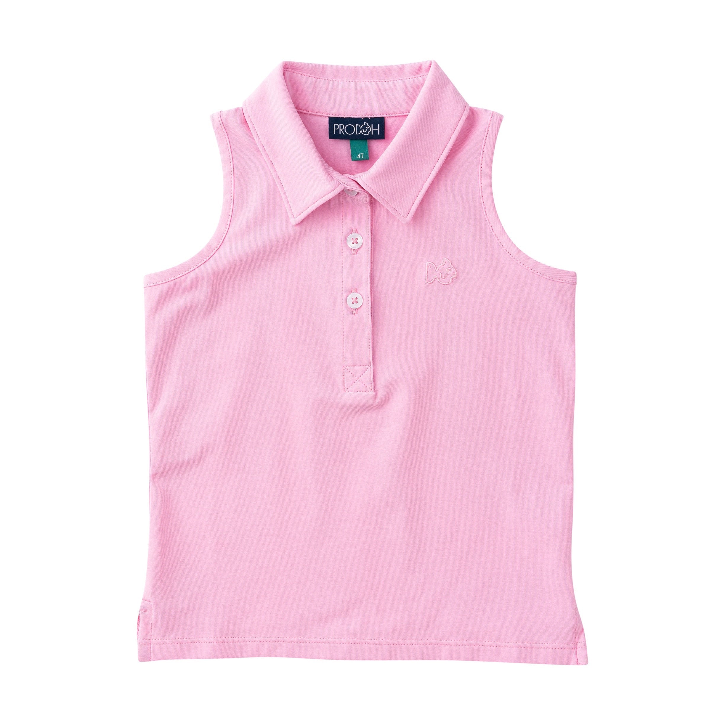 Girls' Sleeveless Solid Cotton Polo in Pink Frosting