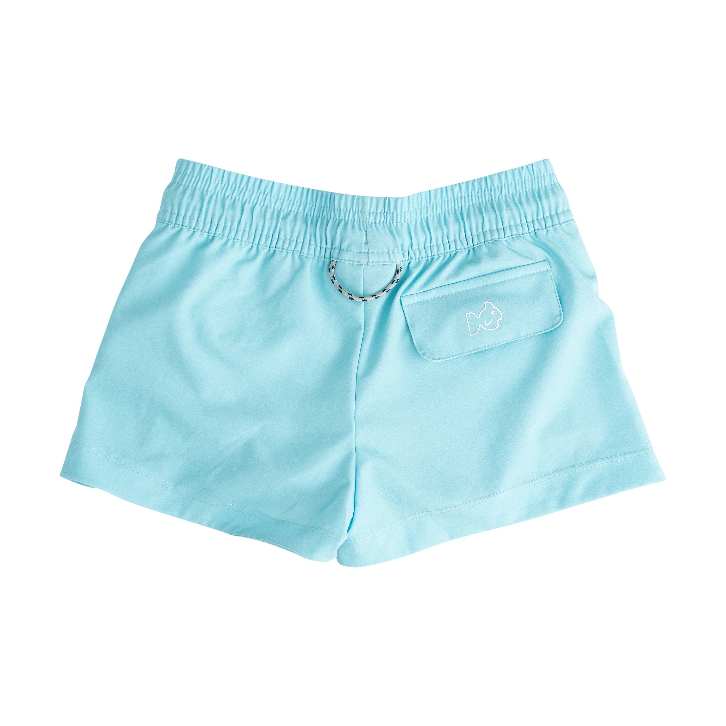 girls Light blue UPF 50+ shorts with a pocket on a white background