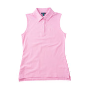 Womens' Sleeveless Solid Cotton Polo - Pink Frosting