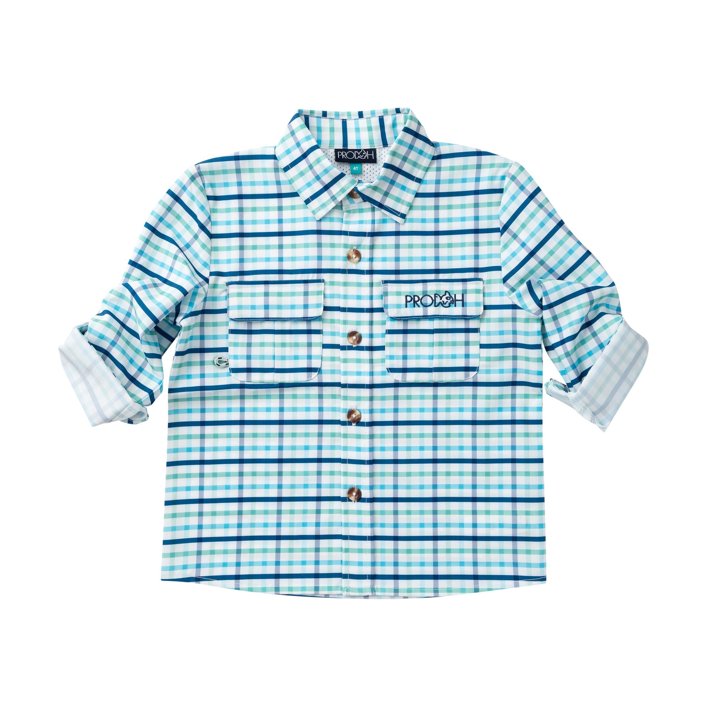 Boys' Long Sleeve Founders Kids Fishing Shirt Marine Green Pawleys Island Plaid