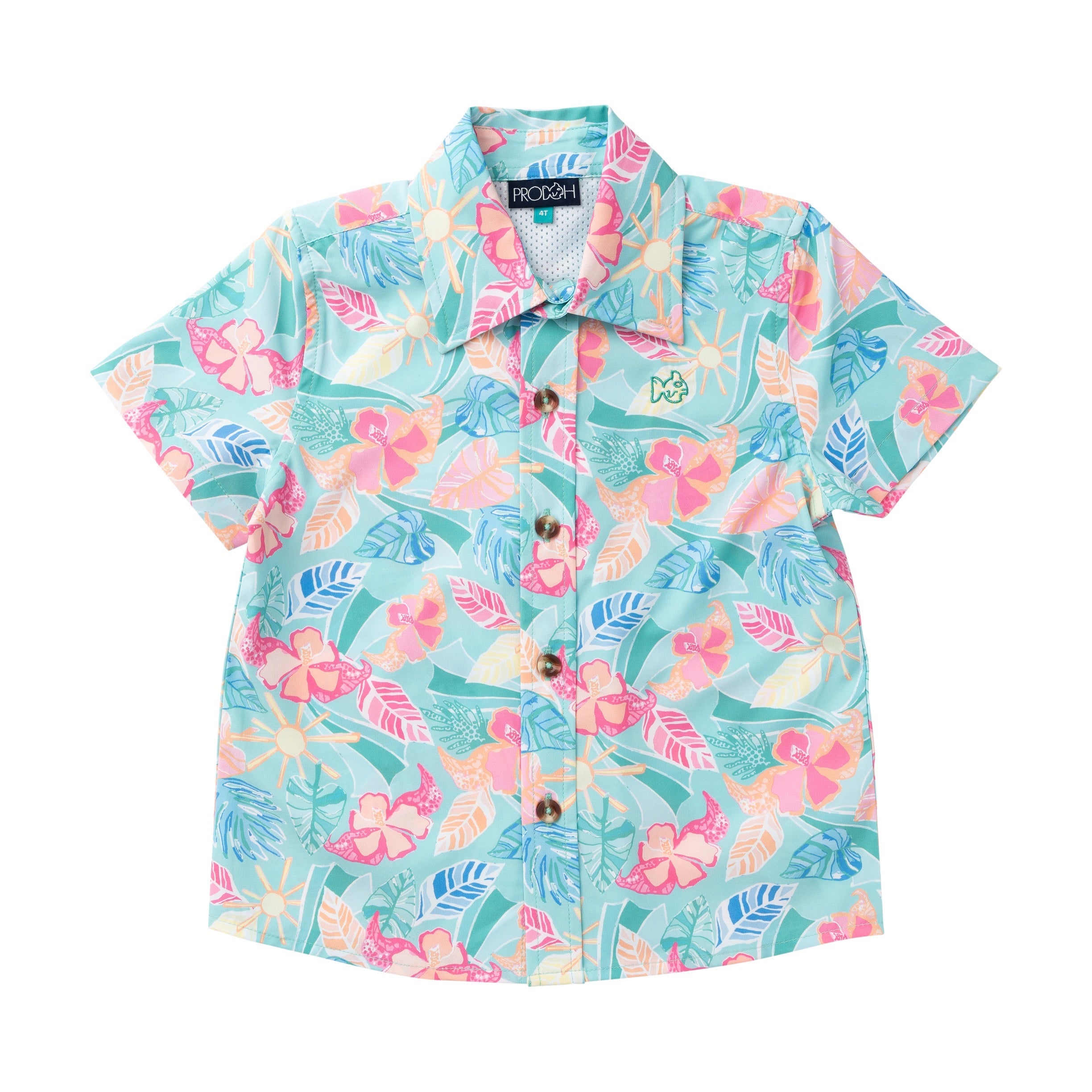 Boys' Short Sleeve Button Down Shirt in Tropical Palm Print