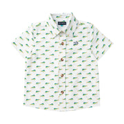Short-sleeve shirt with fish pattern on a white background
