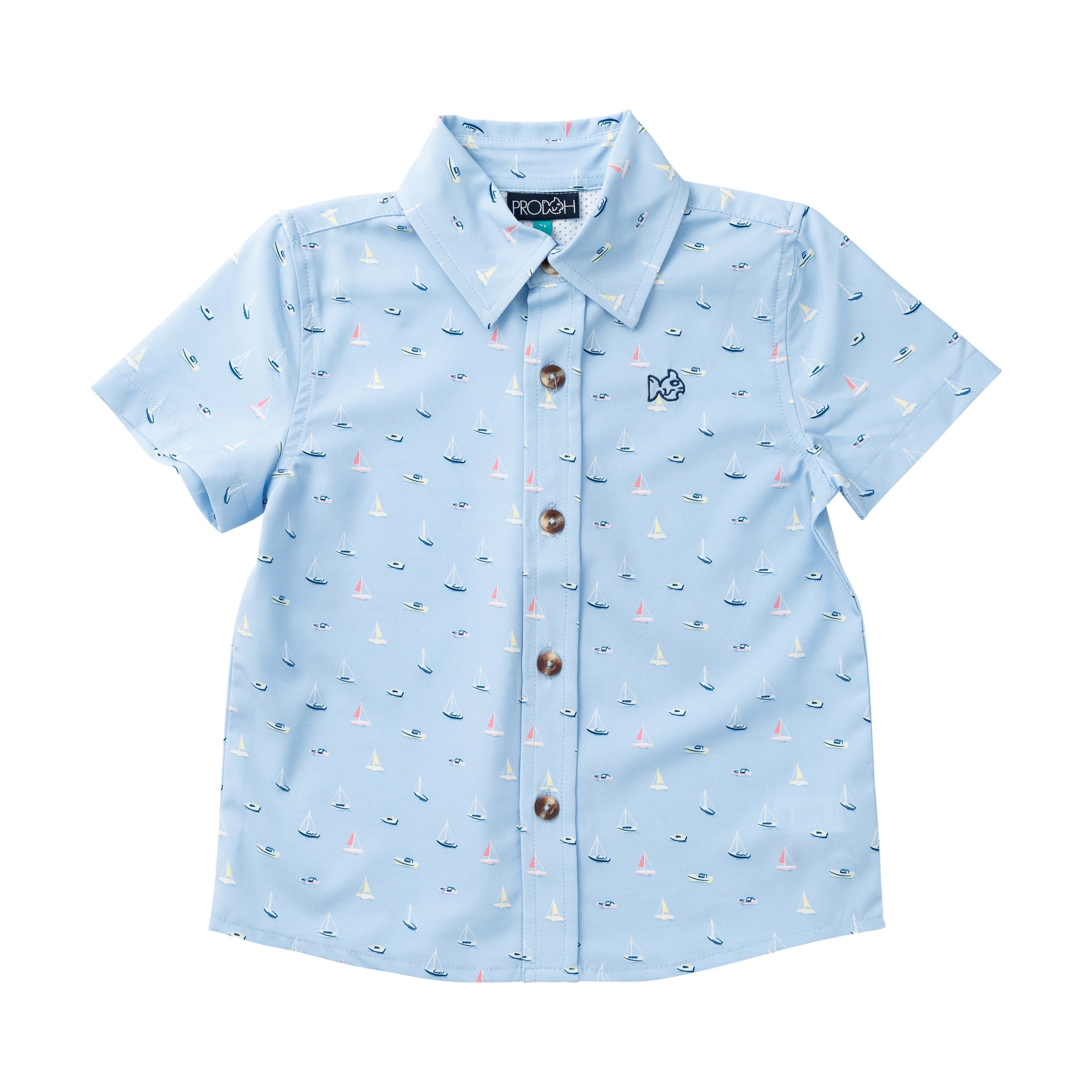 Boys' Short Sleeve Button Down Shirt with Windsurfer Boats in the Bay Print