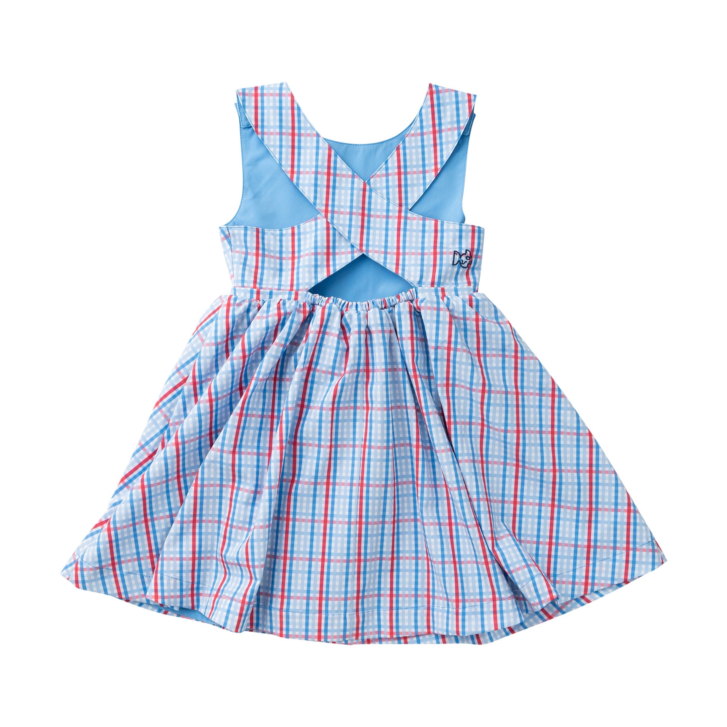 Girls' Crisscross Back Dress Patriotic Plaid