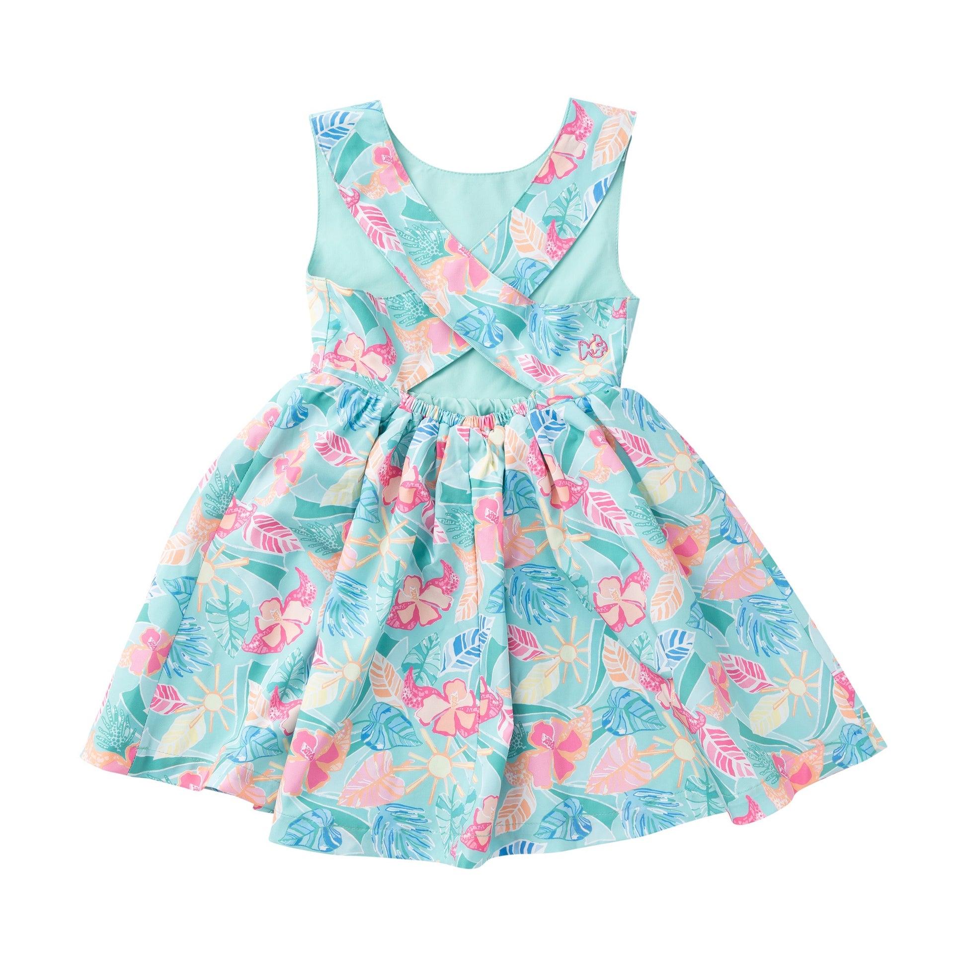 Girls' Crisscross Back Dress Tropical in Palm Print