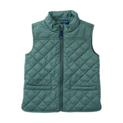 kids quilted vest in smoke pine green