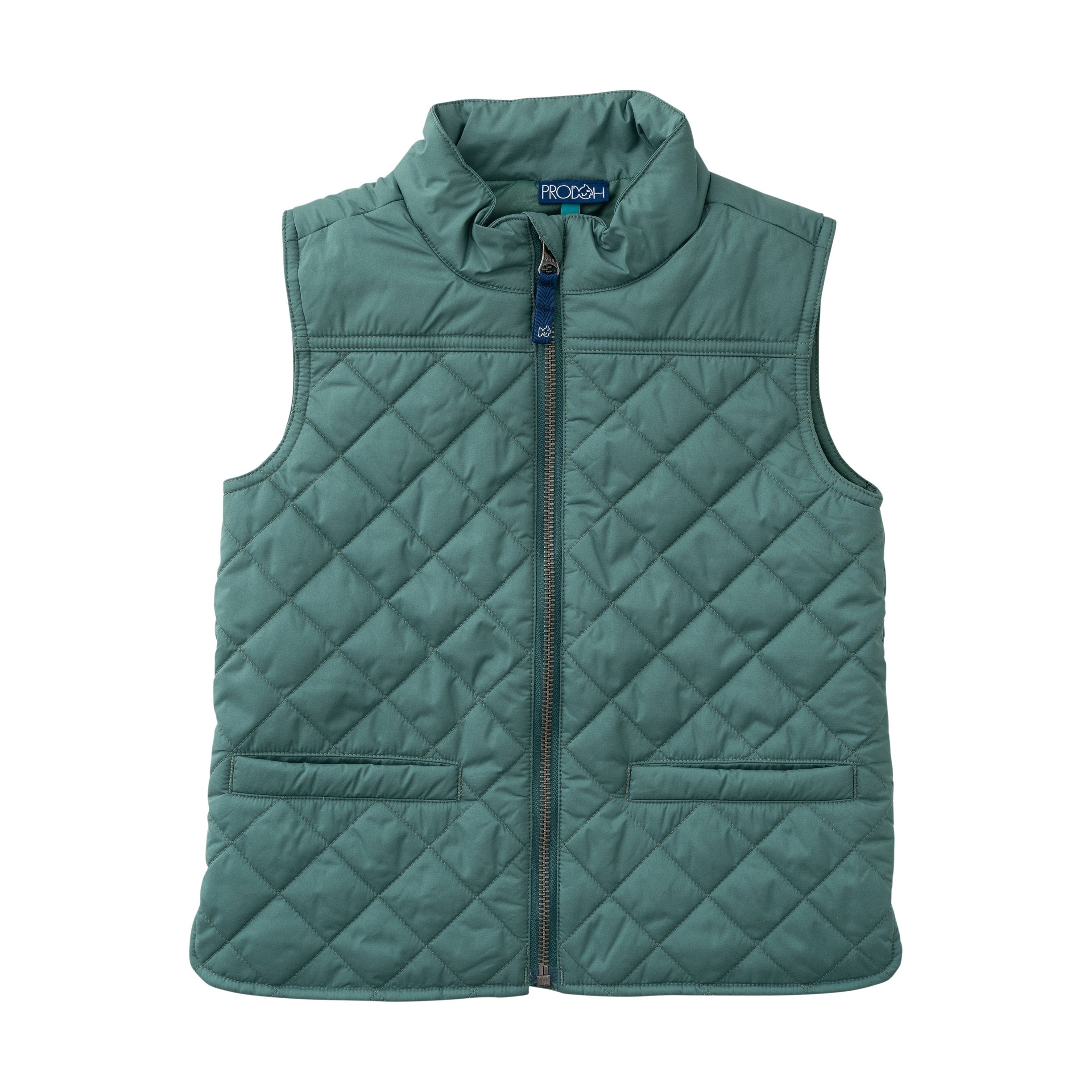 kids quilted vest in smoke pine green