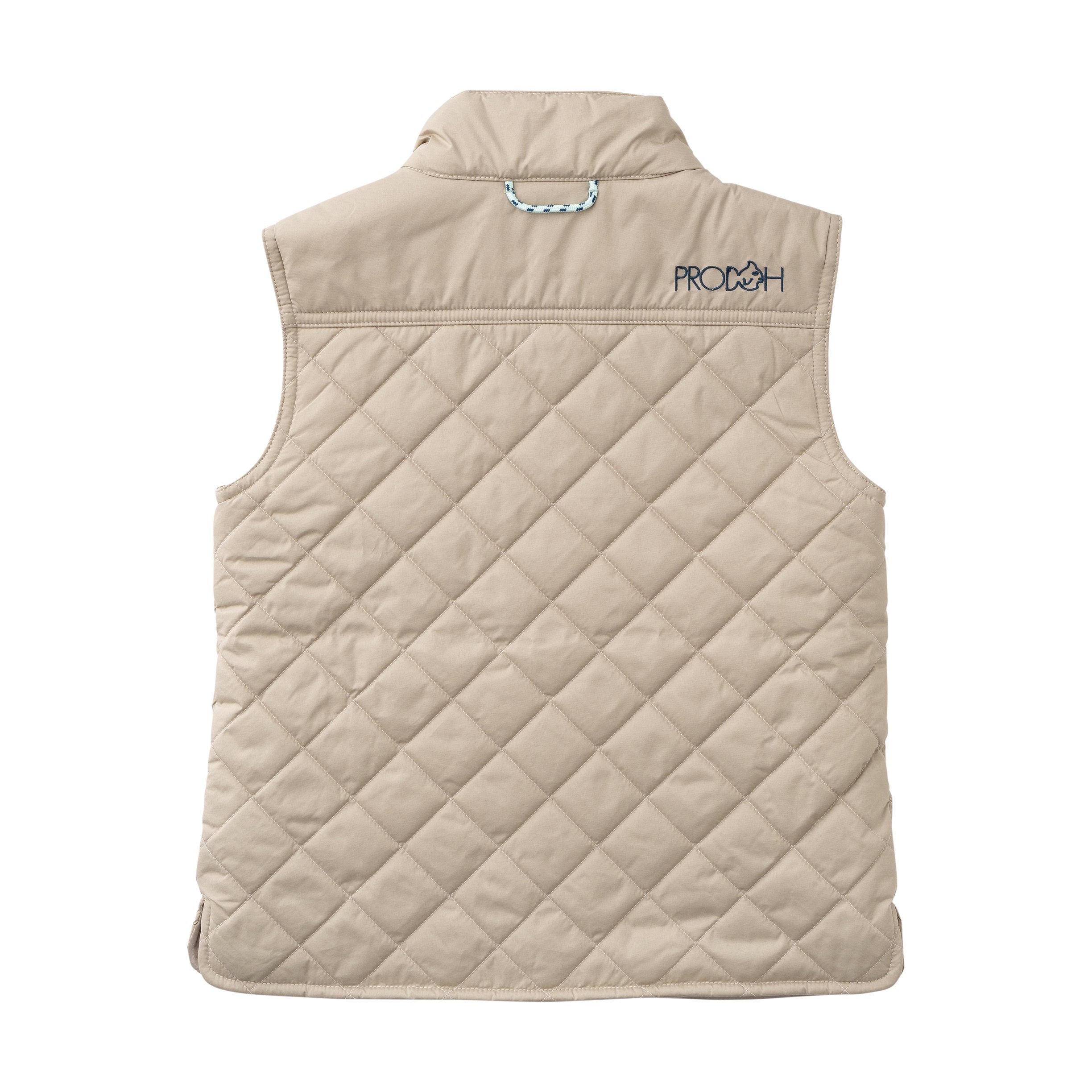 back view of khaki quilted vest