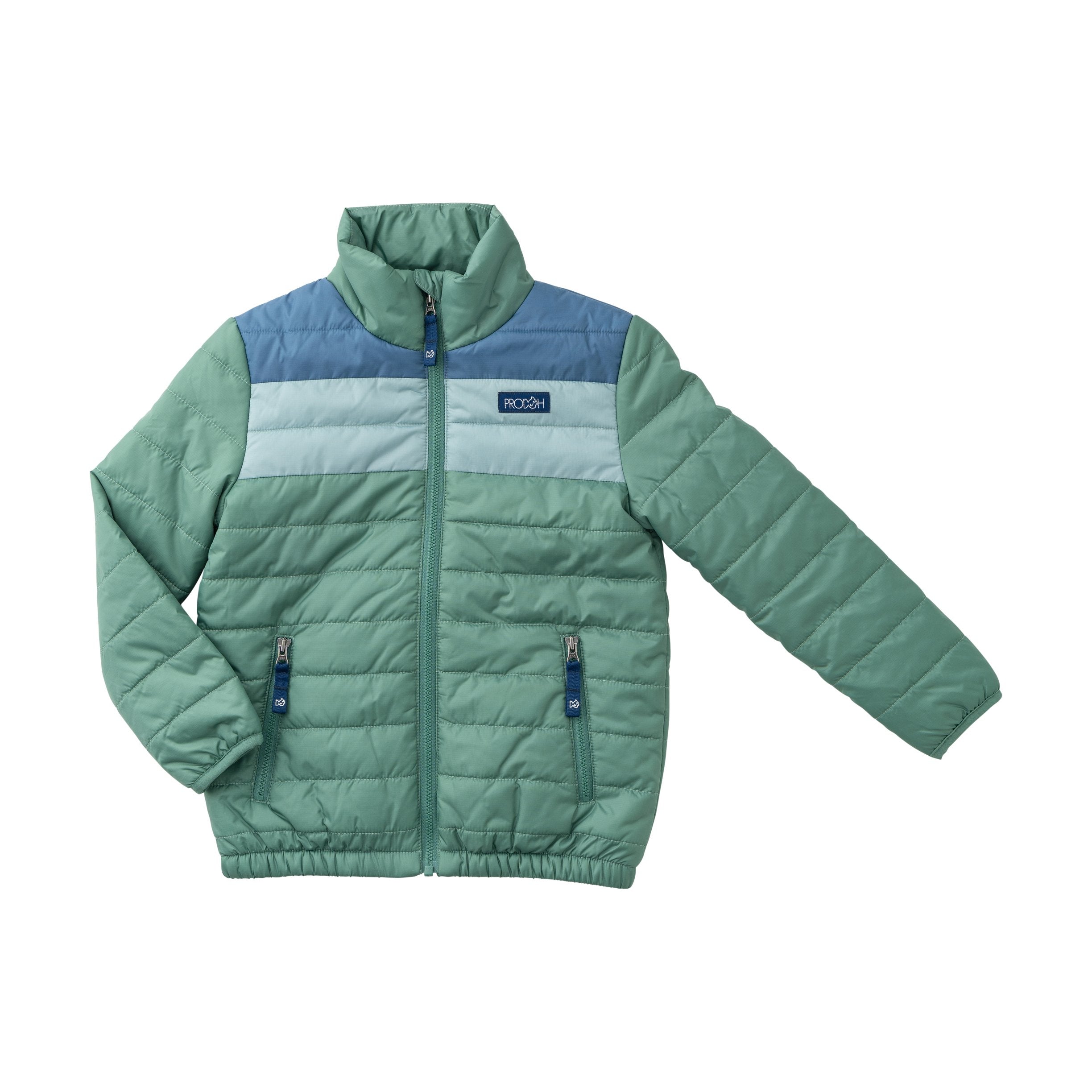 boys colorblock puffer jacket in spruce green by prodoh