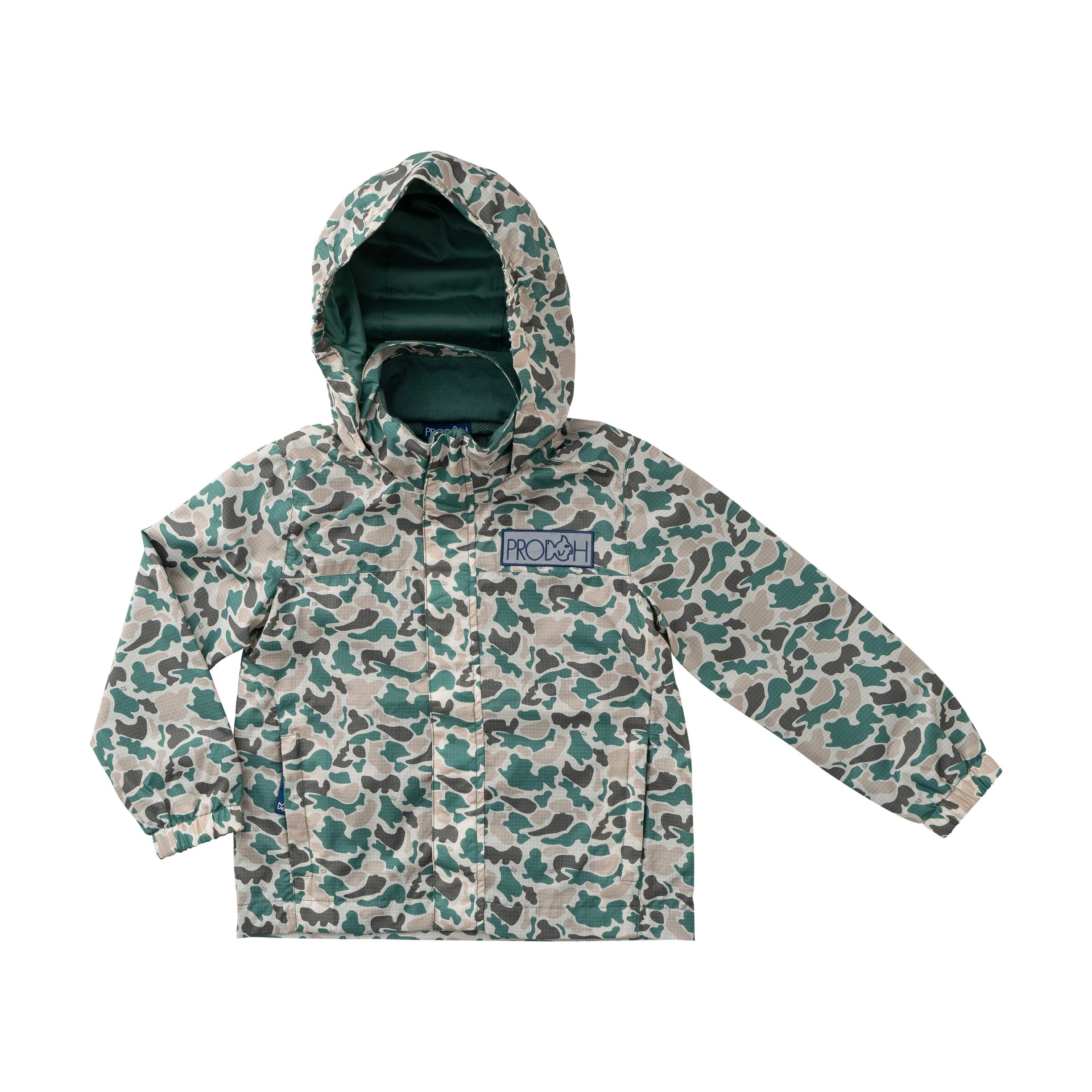 Toddler and boys neutral camo reflective rain jacket with hood by PRODOH