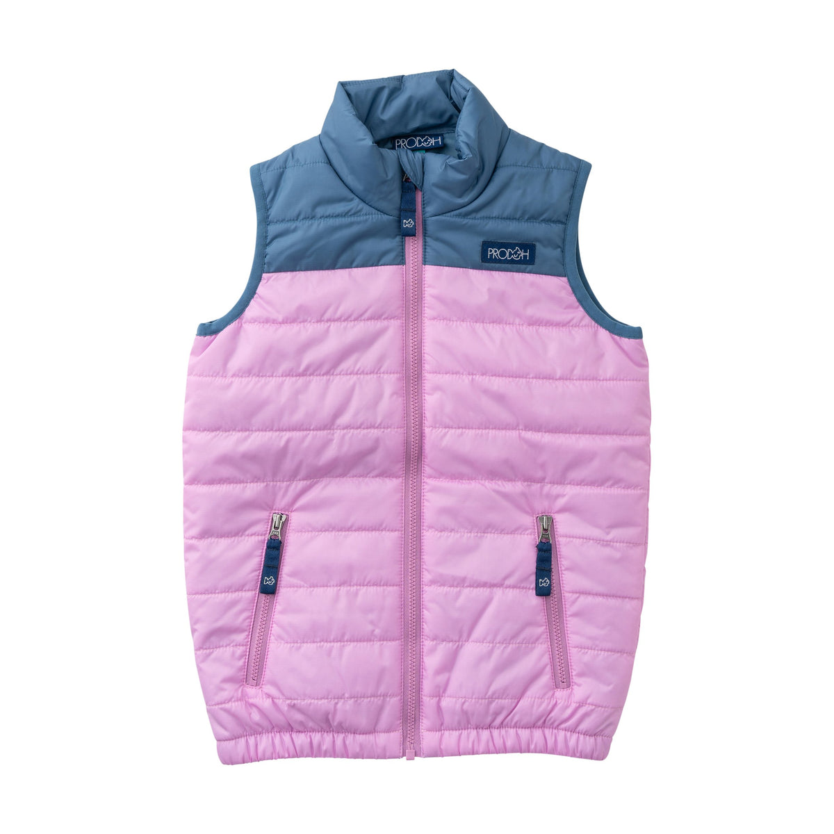 girls colorblock puffer vest in orchid purple and faded blue