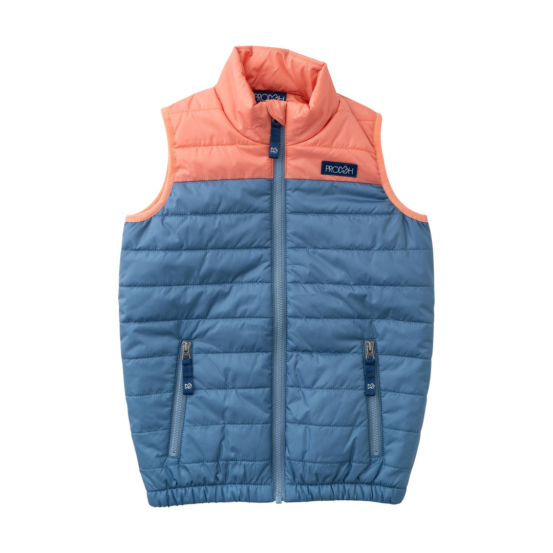 Boys Puffer Vest Faded Blue Crabapple Orange – PRODOH