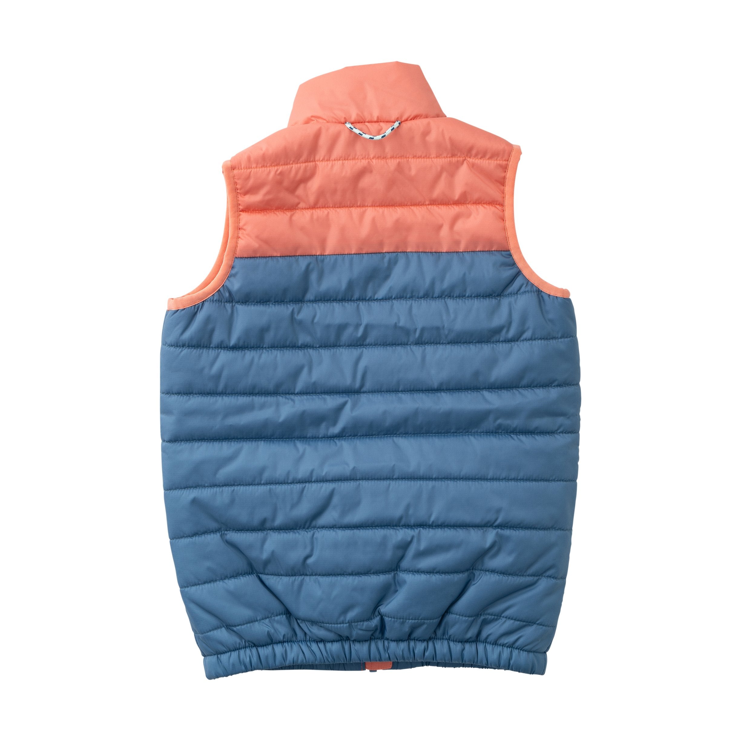boys puffer vest in faded blue and orange back view