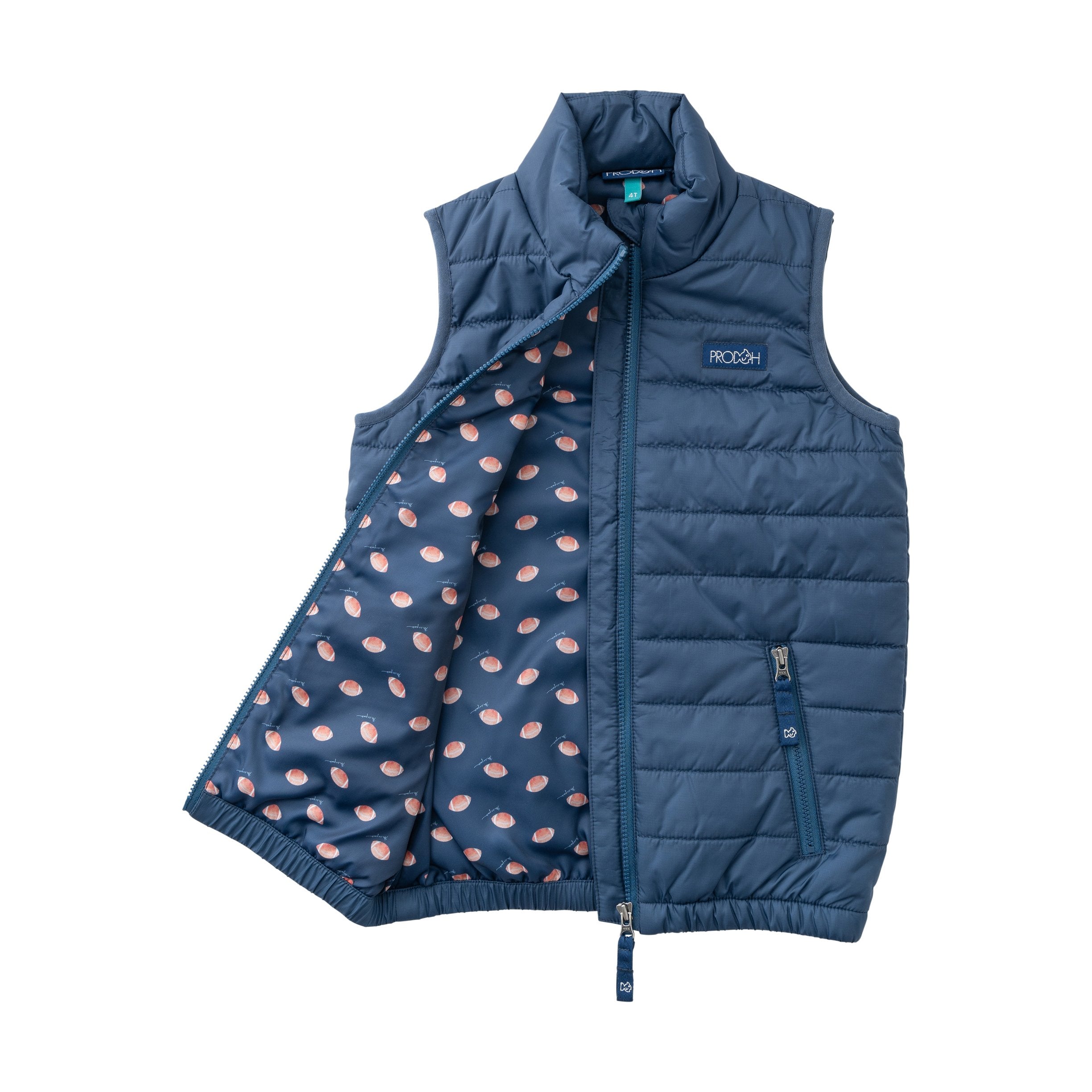 dark blue boys puffer vest with full zip and front pockets