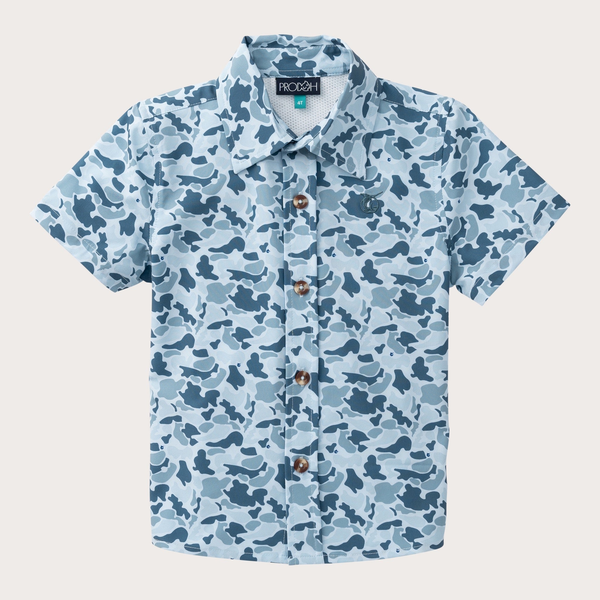 Boys' Short Sleeve Button Down Shirt in Cool Blues Break Point Camo