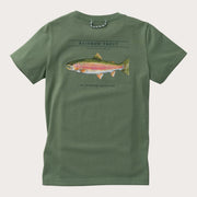 Boys' Short Sleeve Cotton T-shirt in Hedge Green with Rainbow Trout Fish