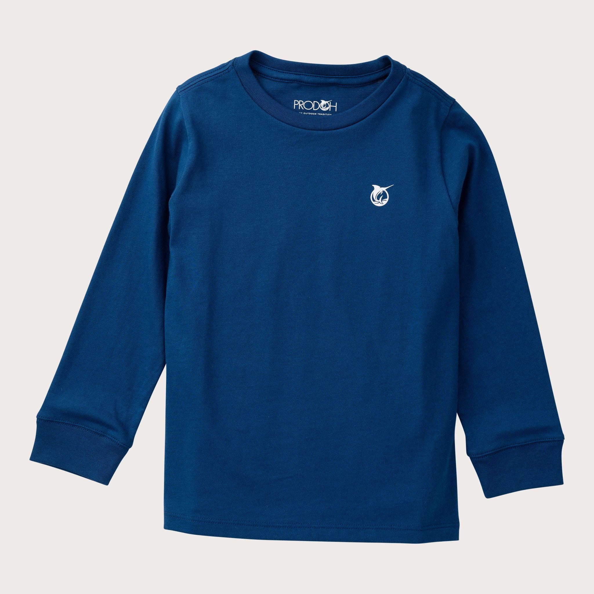 Boys' Long Sleeve Cotton T-shirt in Navy Peony Apple Picking Scene