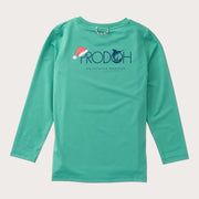Kids' Pro Performance Long Sleeve T-shirt in Holly Green with PRODOH Logo and Santa Hat