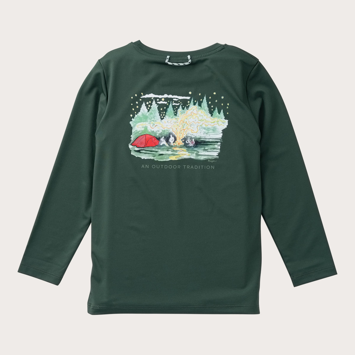 Boys' Pro Performance Long Sleeve T-shirt in Camping Green with Campout Art