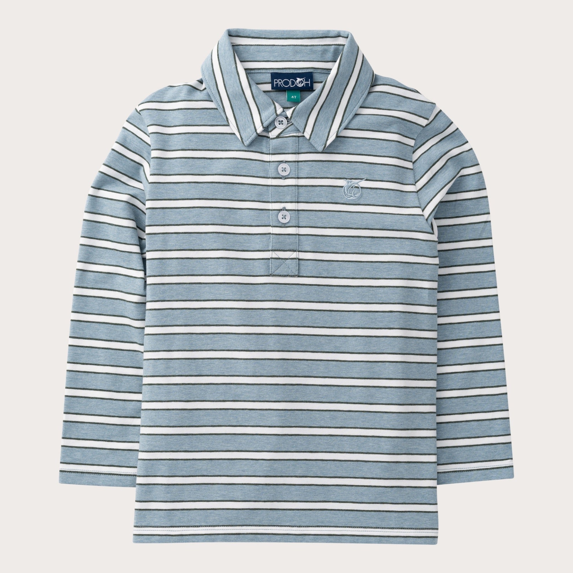 Boys' Long Sleeve Cotton Polo in Arona Blue Stripe