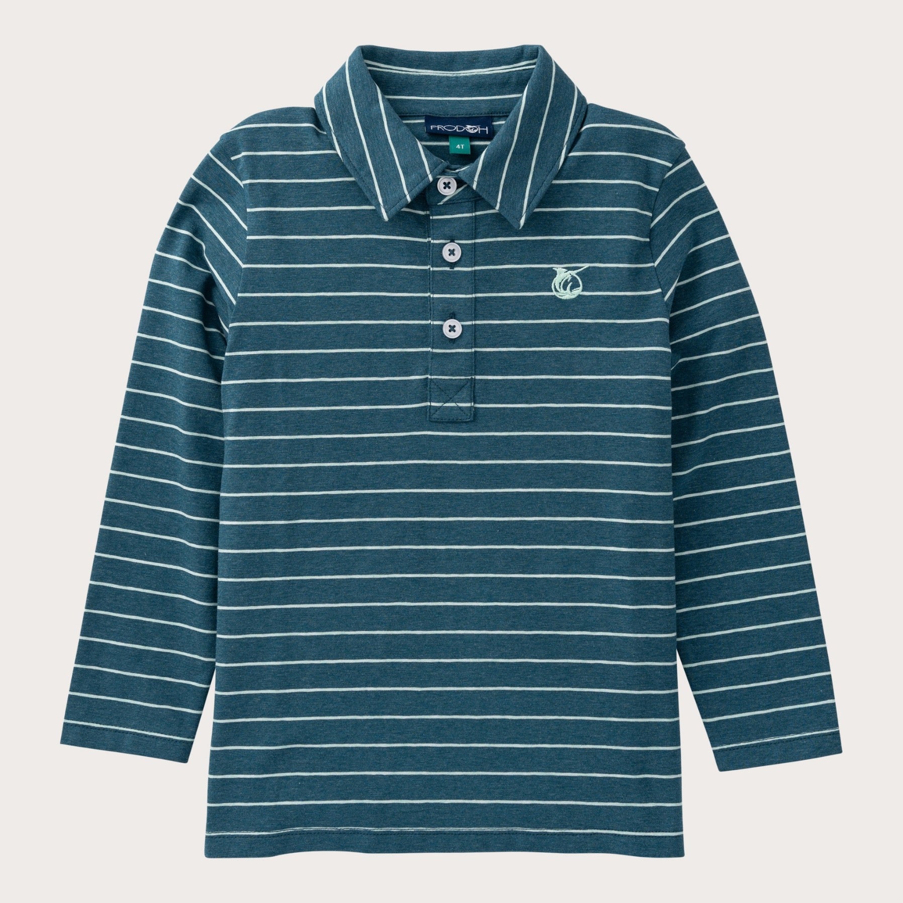 Boys' Long Sleeve Cotton Polo in Tapestry Blue and Mist Green Stripe