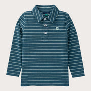 Boys' Long Sleeve Cotton Polo in Tapestry Blue and Mist Green Stripe