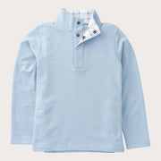 Boys' Sporty Snap Pullover in Cashmere Blue with Plaid Liner