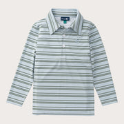 Boys' Long Sleeve Performance Polo in Arona Blue and Camping Green Stripe