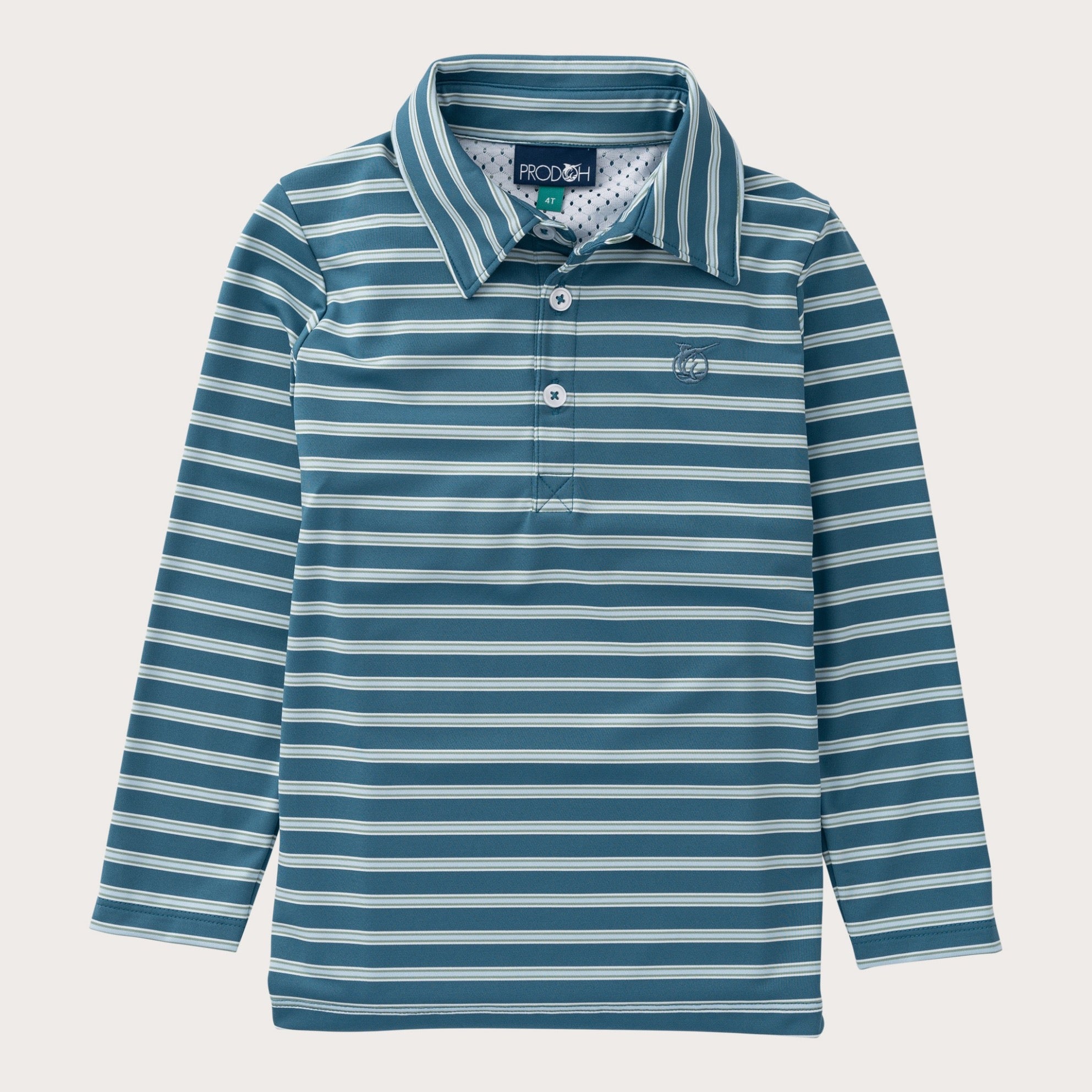 Boys' Long Sleeve Performance Polo in Tapestry Green Stripe