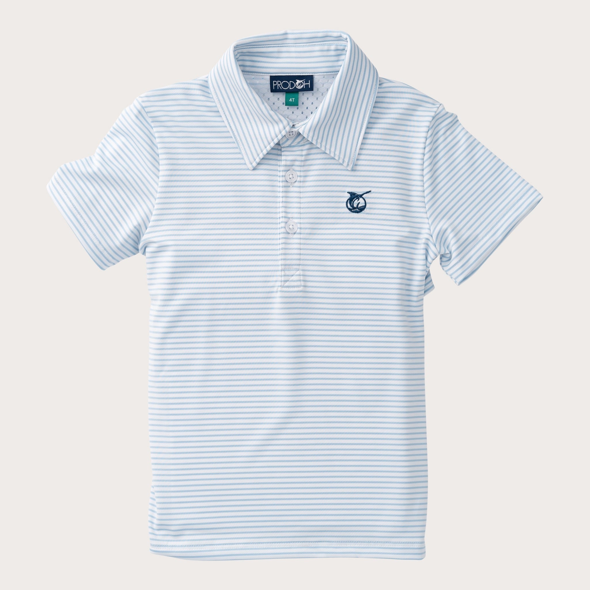 Boys' Short Sleeve Pro Performance Polo in Classic Clear Sky Blue and White Stripe