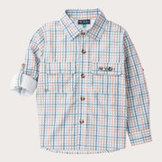 Boys' Long Sleeve Founders Kids Fishing Shirt in Sullivans Island Arona Blue Plaid