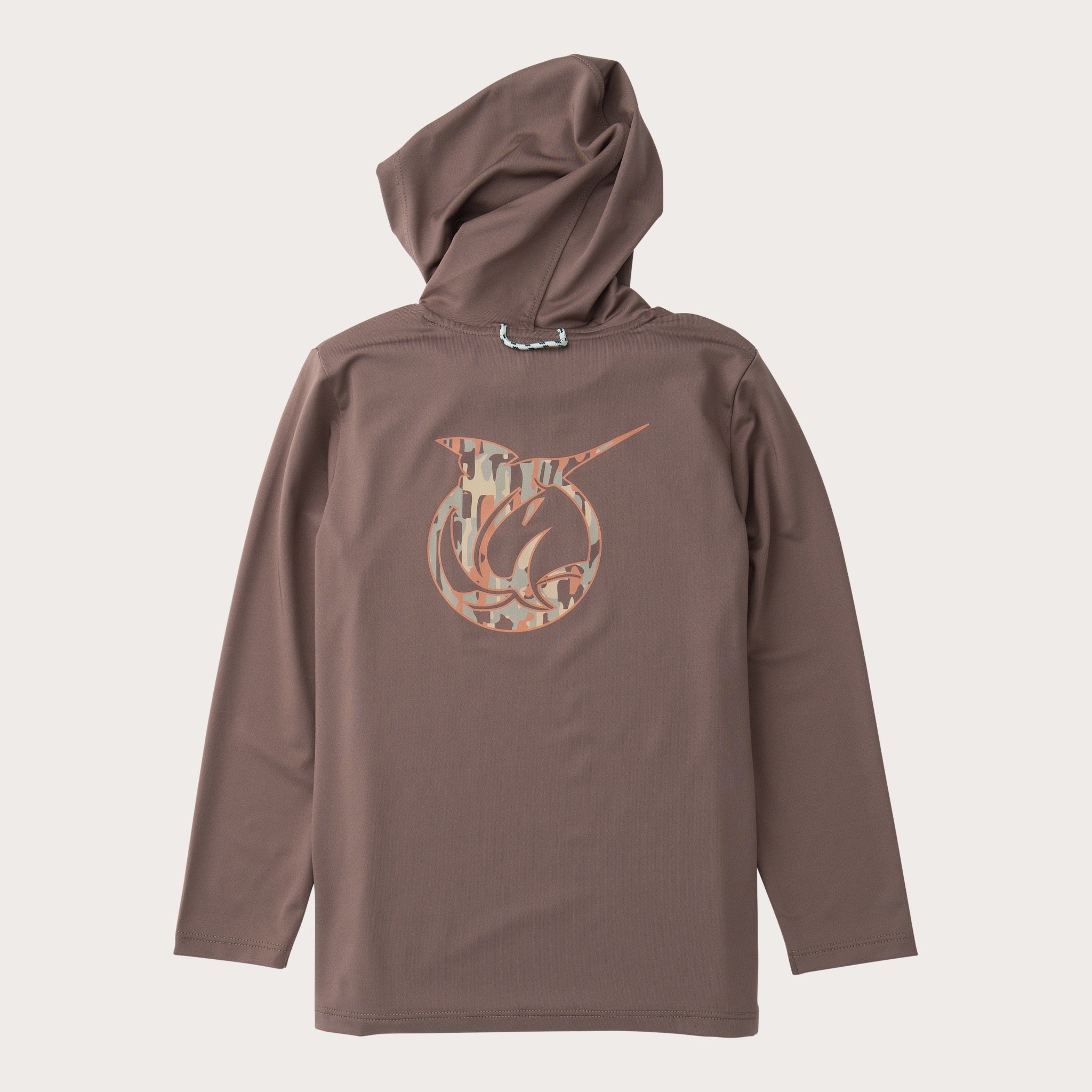 Boys' Pro Performance Hoodie T-shirt in Coffee Quartz Brown with Camo Logo