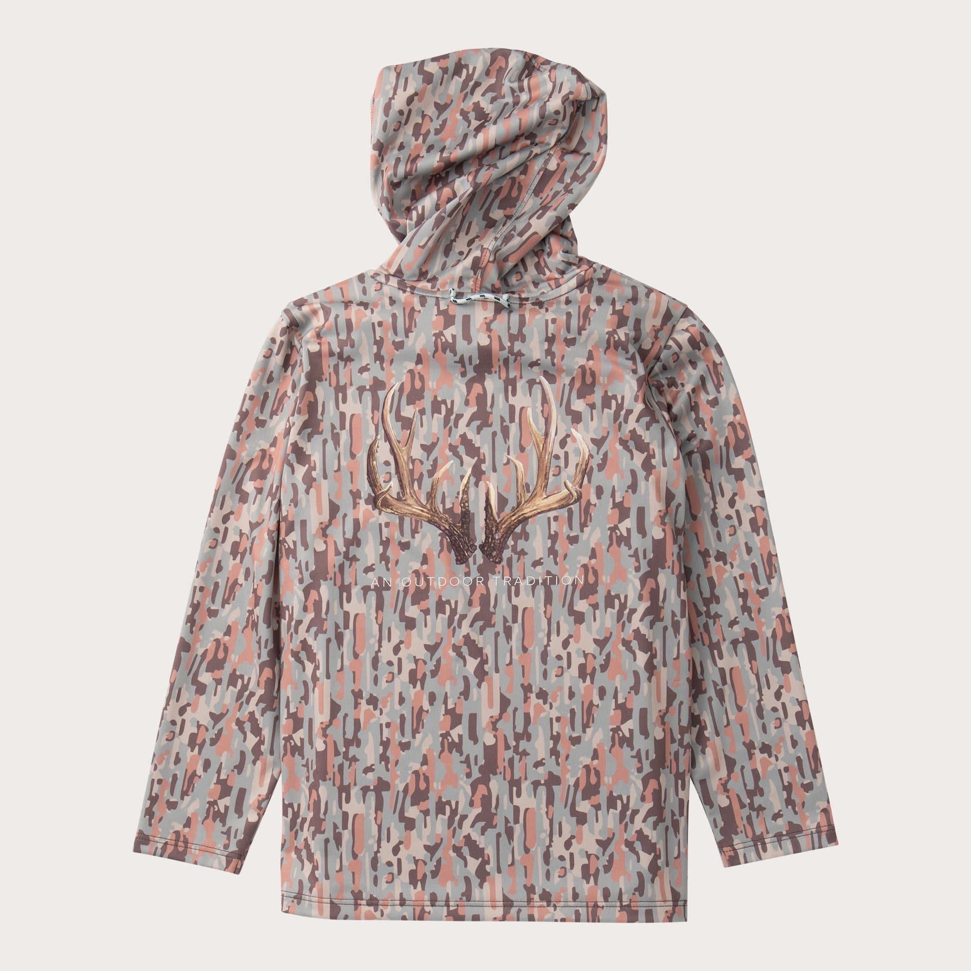 boys Camouflage performance hoodie t-shirt with deer antler design