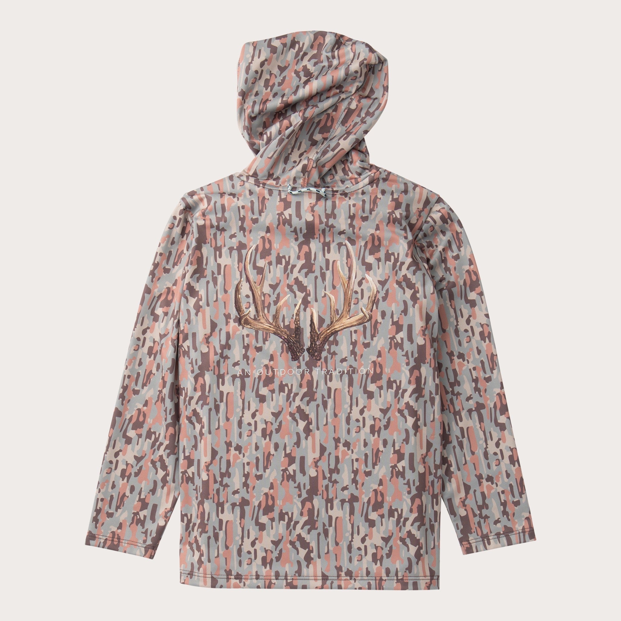 boys Camouflage performance hoodie t-shirt with deer antler design