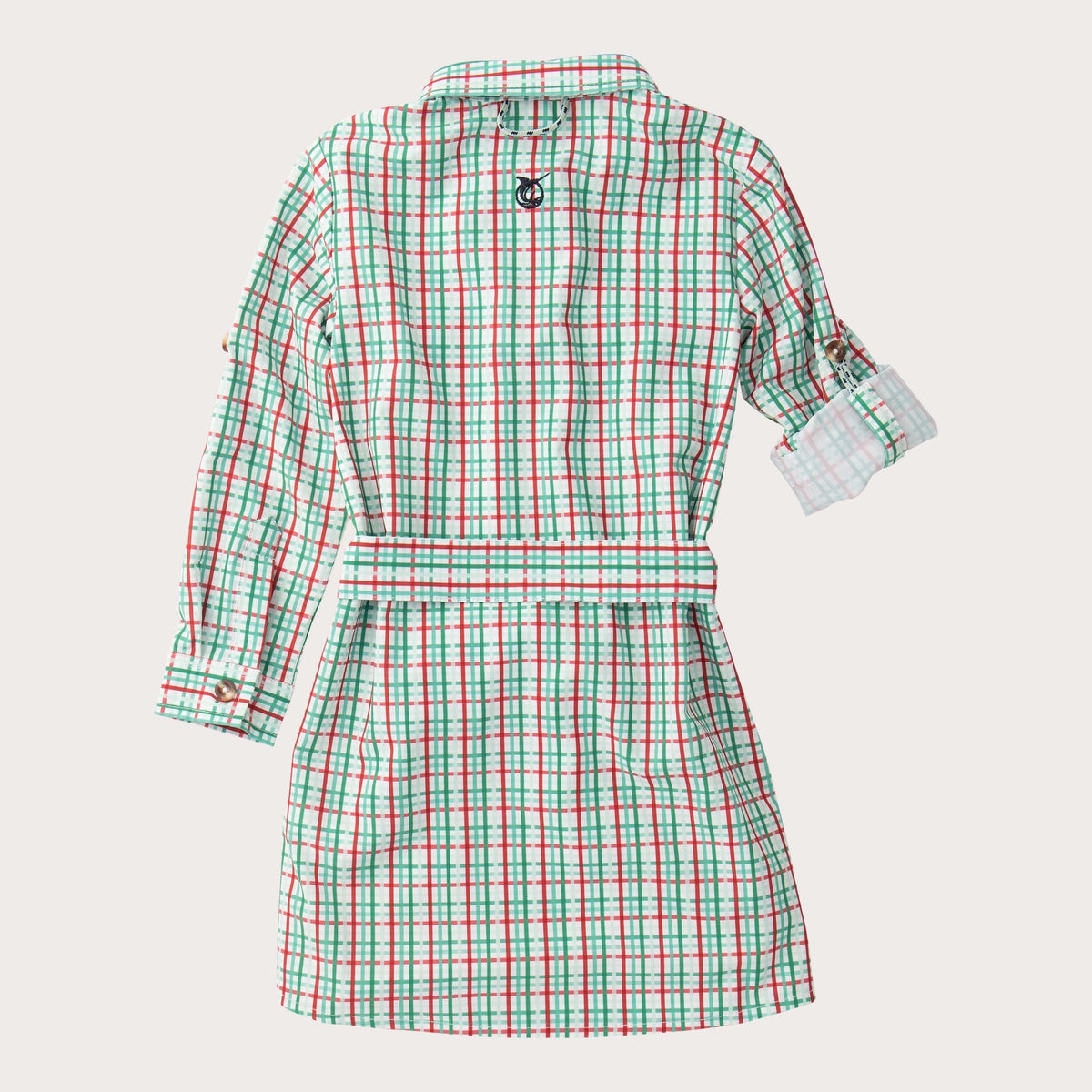 Girls' Long Sleeve Belted Shirt Dress in Holiday Plaid