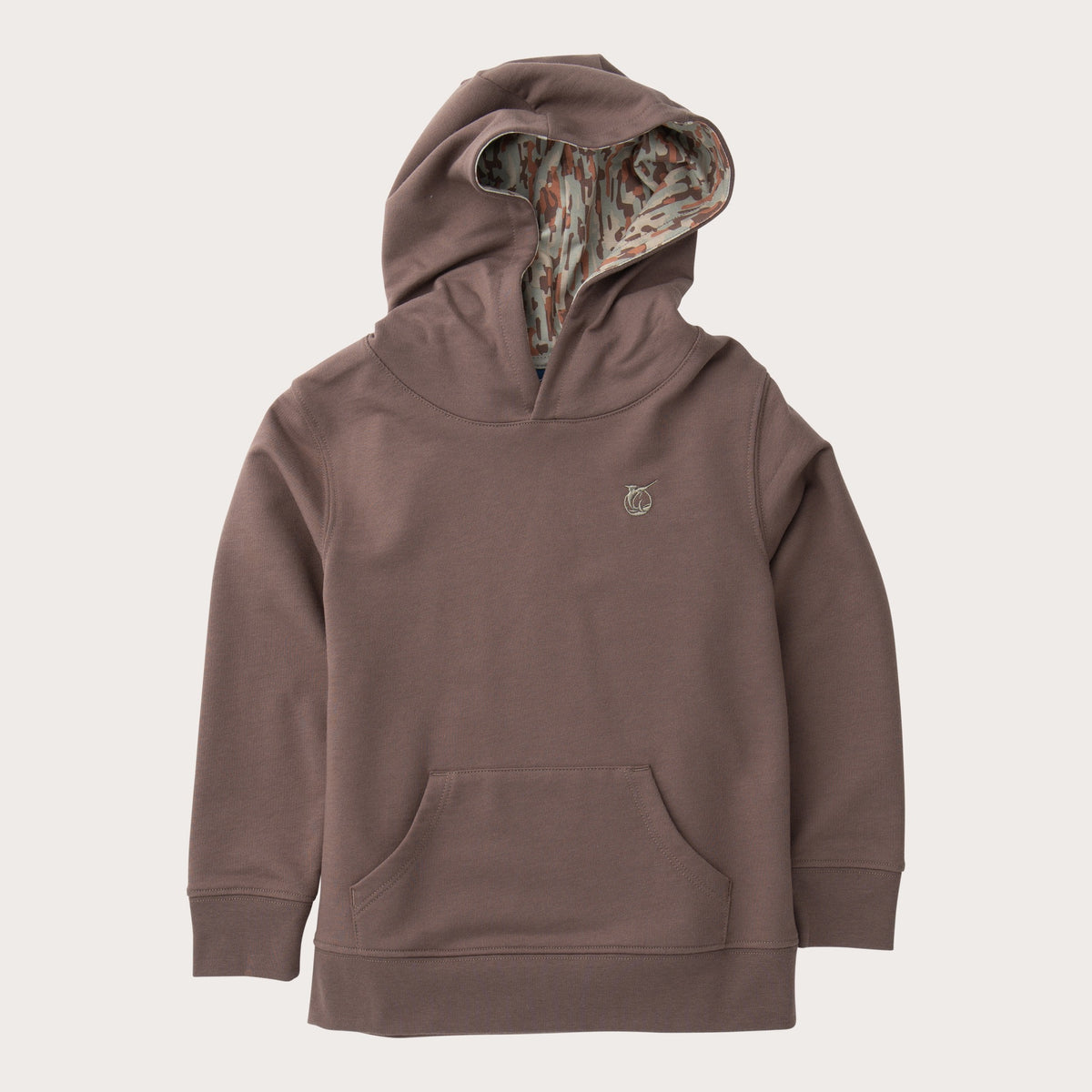 Boys' Spinnerbait Hooded Sweatshirt in Coffee Quartz with Duck Camo