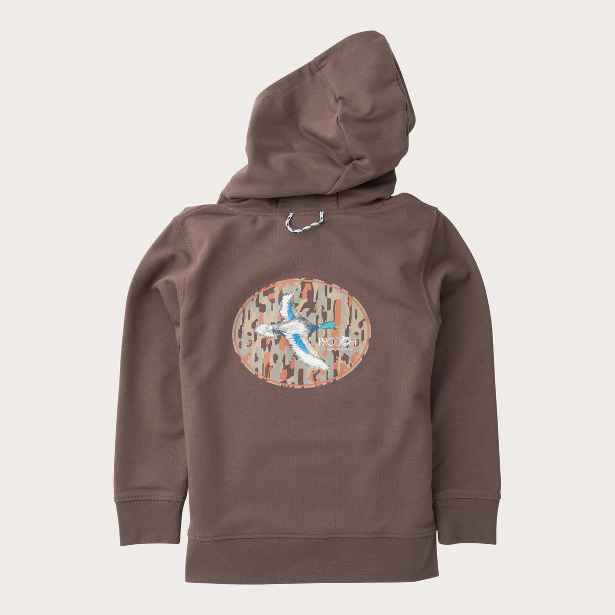 Boys' Spinnerbait Hooded Sweatshirt in Coffee Quartz with Duck Camo