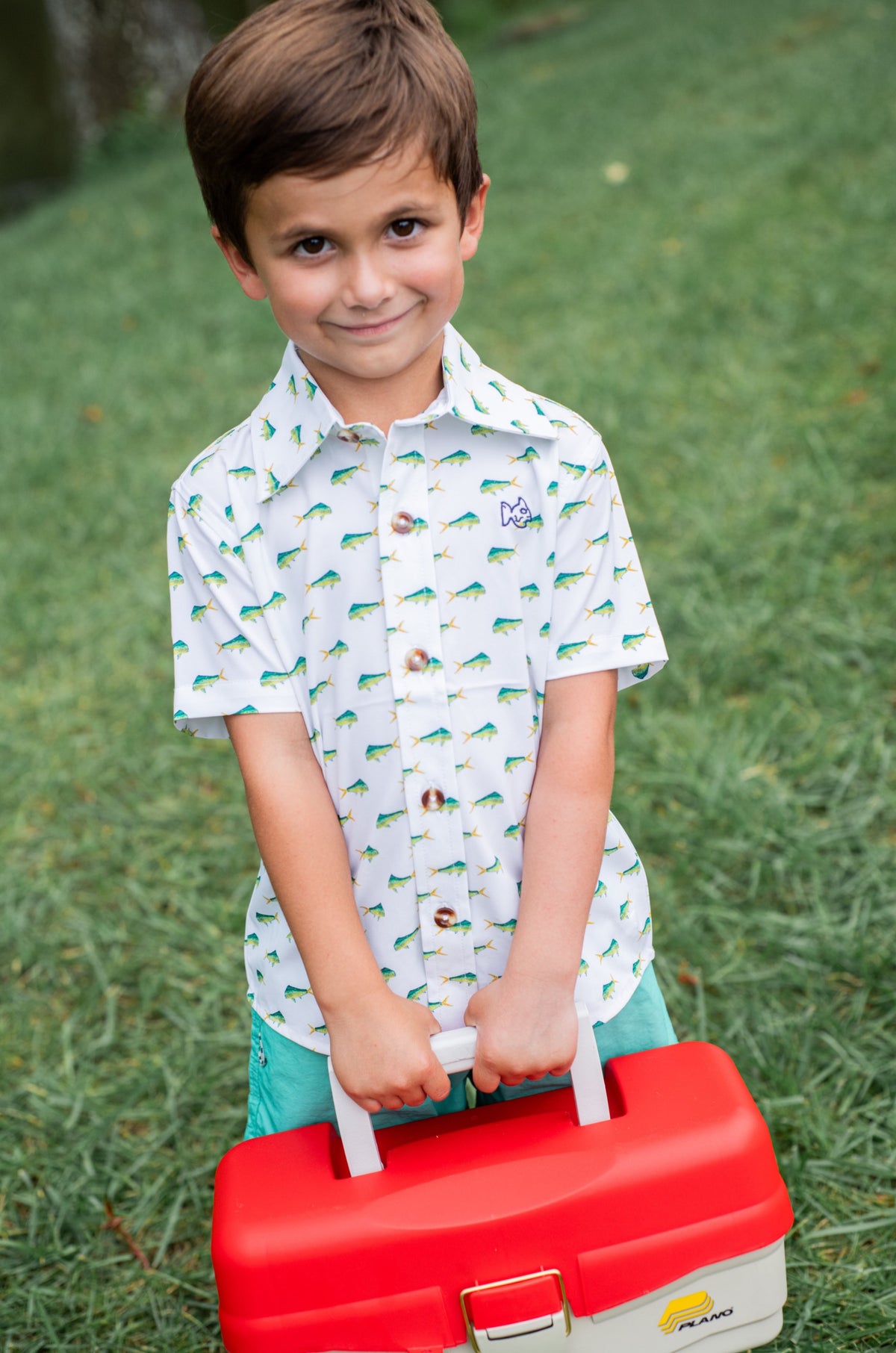 boys button shirt with fish print pattern