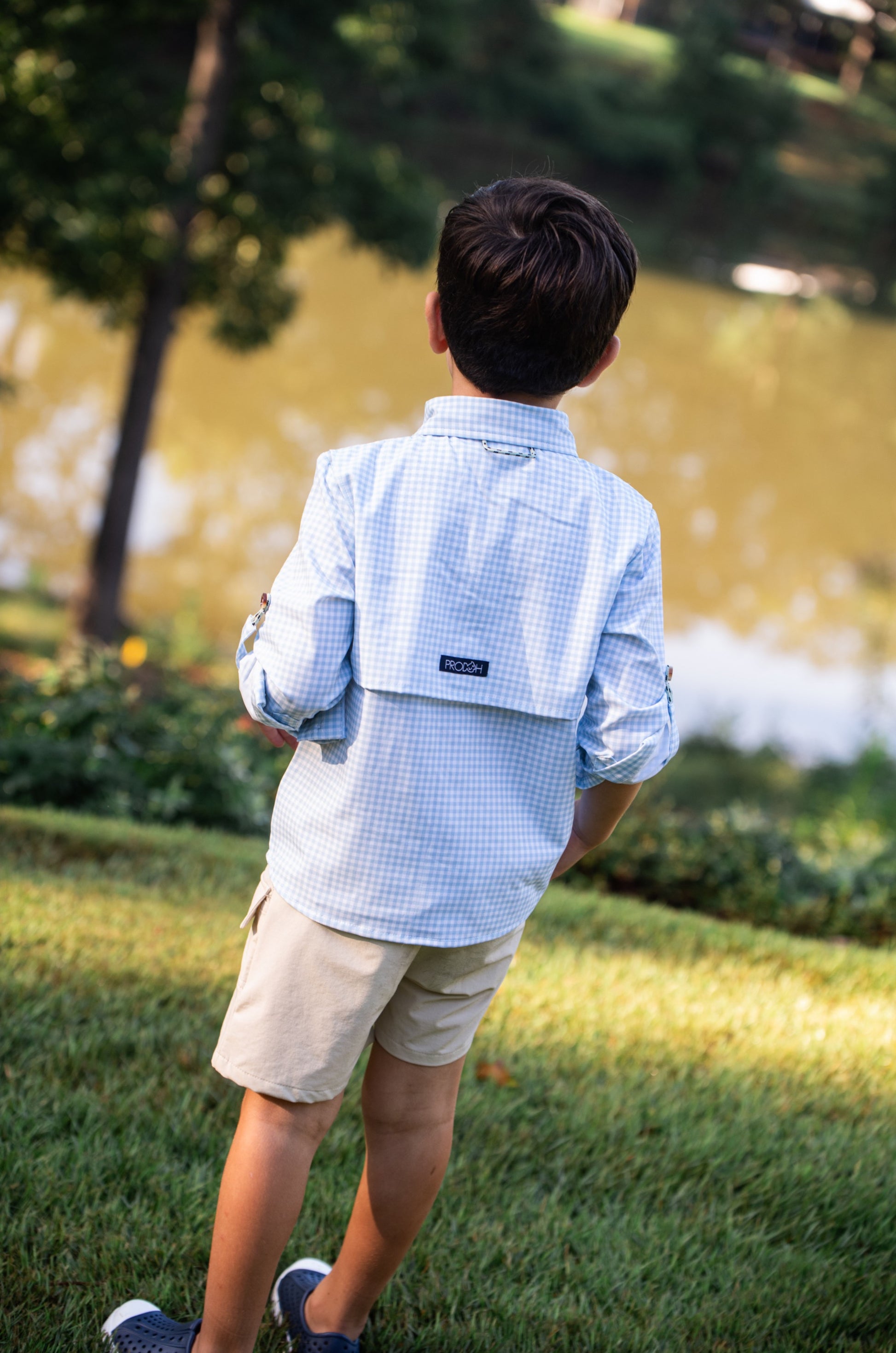 Long Sleeve Founders Kids Fishing Shirt Clear Sky Gingham kids activewear