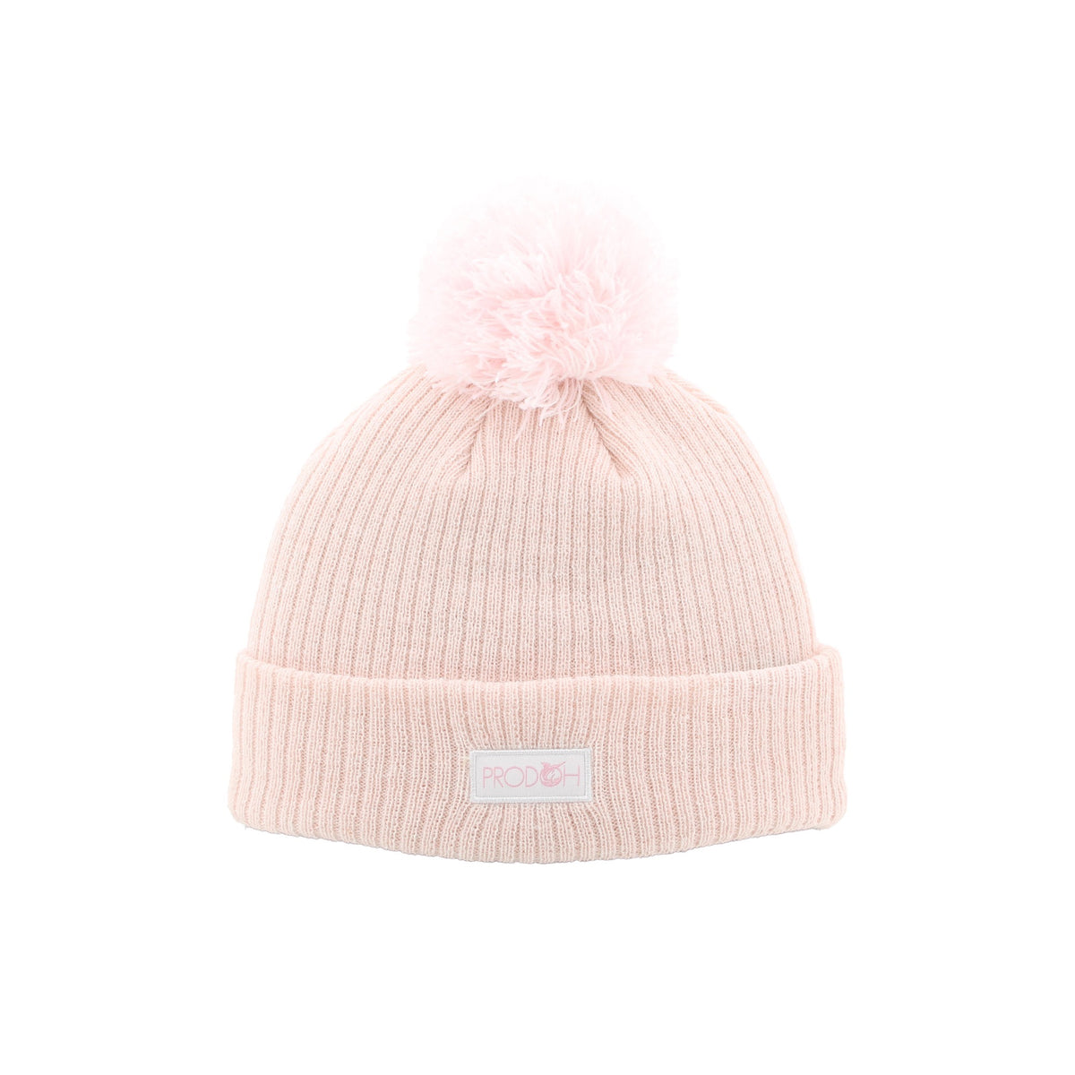 girls' pink beanie with pom-pom on a white background