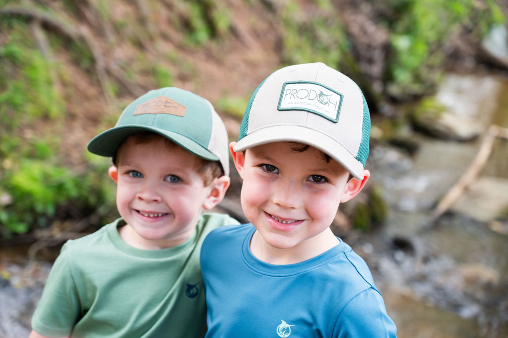 Boys' Trucker Hat in Trench Coat Tan and Green