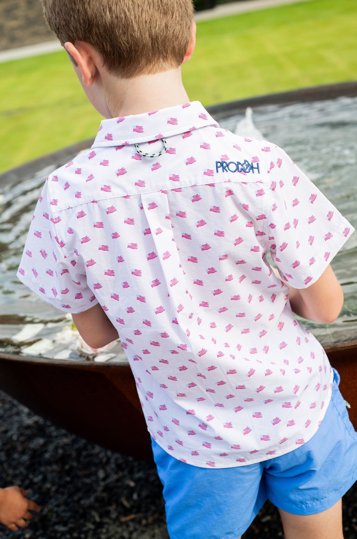  american flag print short-sleeve button-up shirts for boys