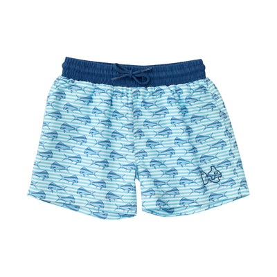 boys comfortable swim trunks with Mahi Fish print